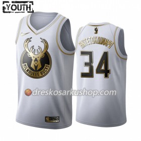 Dječji NBA Dres Milwaukee Bucks Giannis Antetokounmpo 34 Nike 2019-20 Bijela Golden Edition Swingman